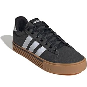 Adidas Black Canvas Sneakers with White Stripes and Tan Sole